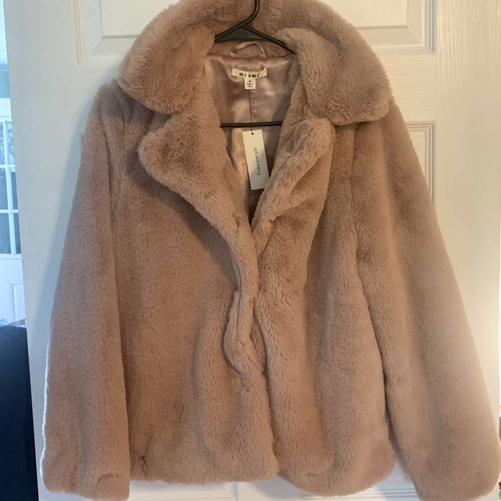 Francesca’s Blush pink fur jacket - new with tags!